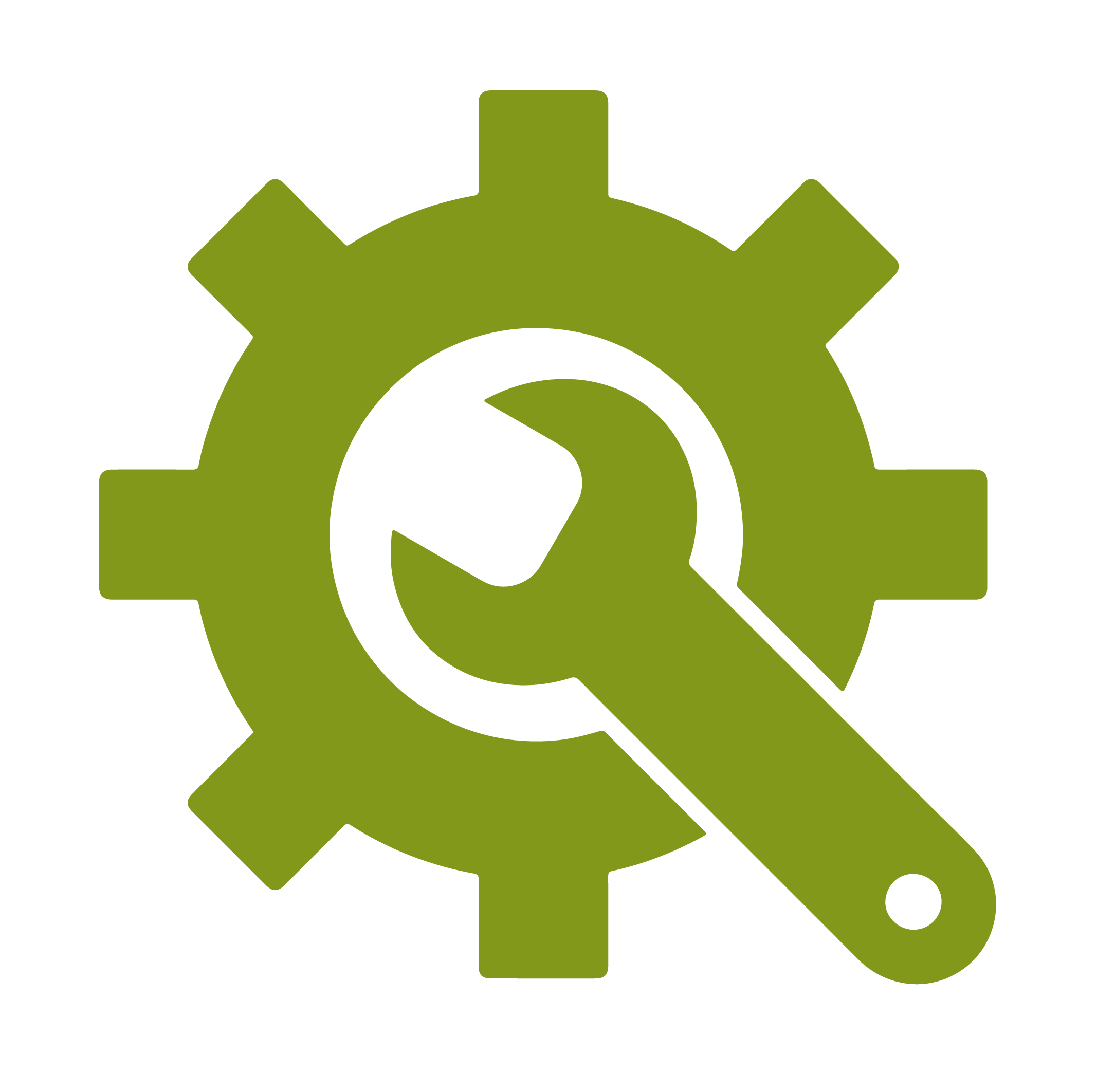 Advanced Manufacturing Icon featuring a wrench with a gear surrounding it.