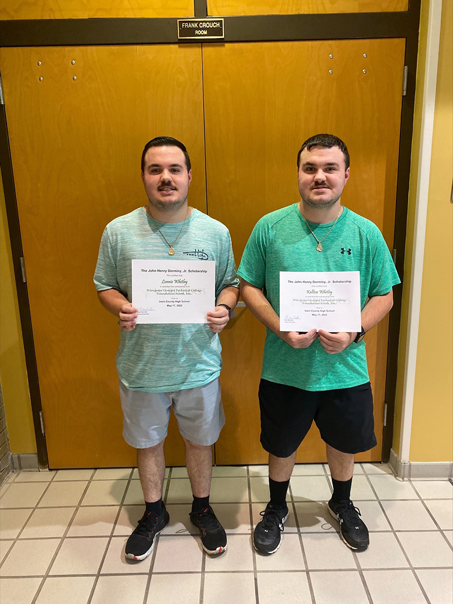 Lonnie Whitley and Kelton Whitley are the 2022 recipients of the John Henry Dorminy, Jr. Scholarship from Wiregrass Georgia Technical College.